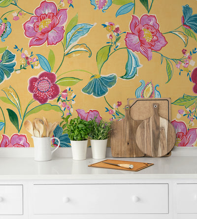 product image for Painterly Floral Peel & Stick Wallpaper in Cantaloupe 0
