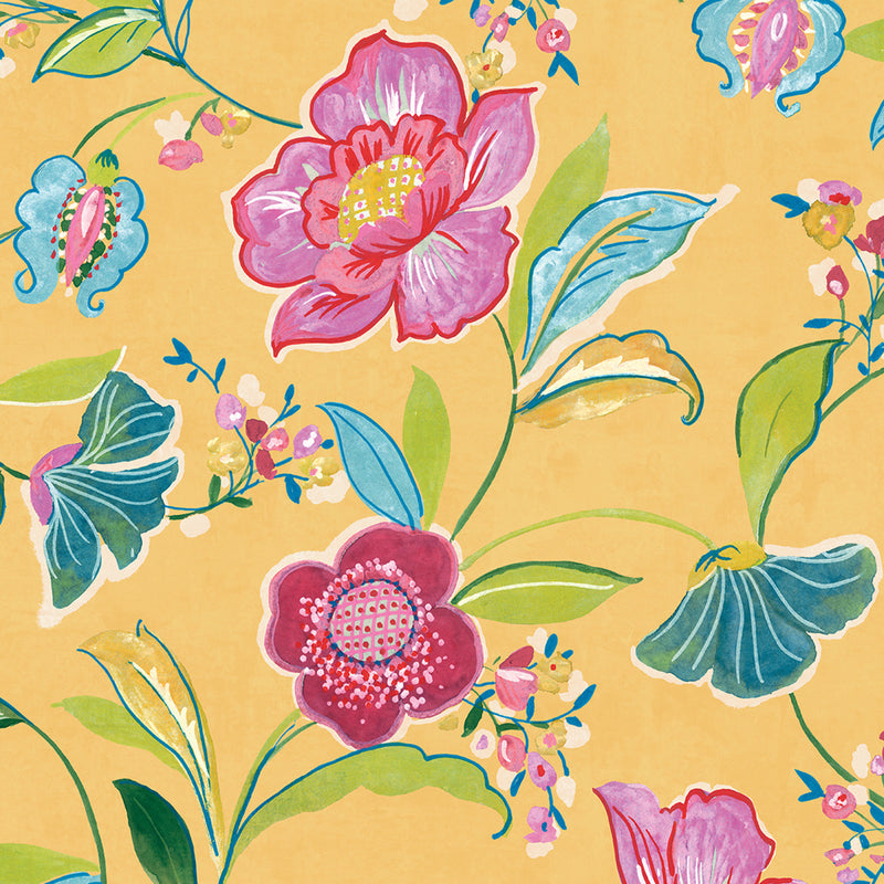 media image for Painterly Floral Peel & Stick Wallpaper in Cantaloupe 242