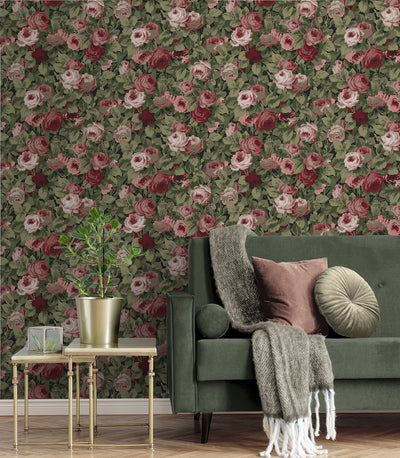 product image for Rose Garden Peel & Stick Wallpaper in Garnet & Basil 44