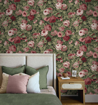 product image for Rose Garden Peel & Stick Wallpaper in Garnet & Basil 12