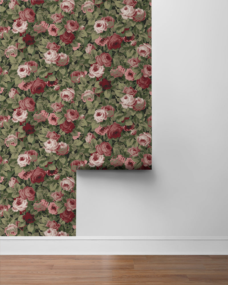 media image for Rose Garden Peel & Stick Wallpaper in Garnet & Basil 212