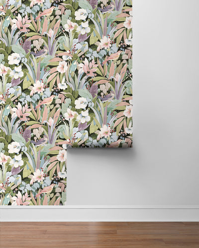 product image for Blossoming Birds Peel & Stick Wallpaper in Forest & Petal Pink 55