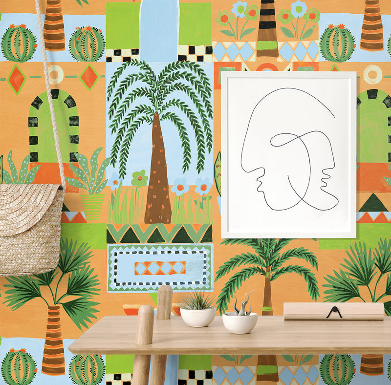 media image for Tropical Facade Peel & Stick Wallpaper in Orange 231
