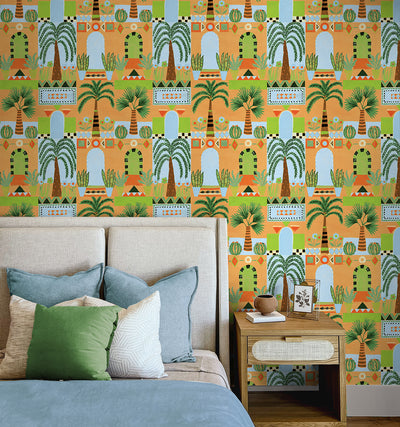 product image for Tropical Facade Peel & Stick Wallpaper in Orange 26