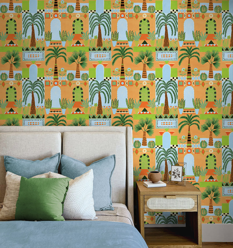 media image for Tropical Facade Peel & Stick Wallpaper in Orange 230