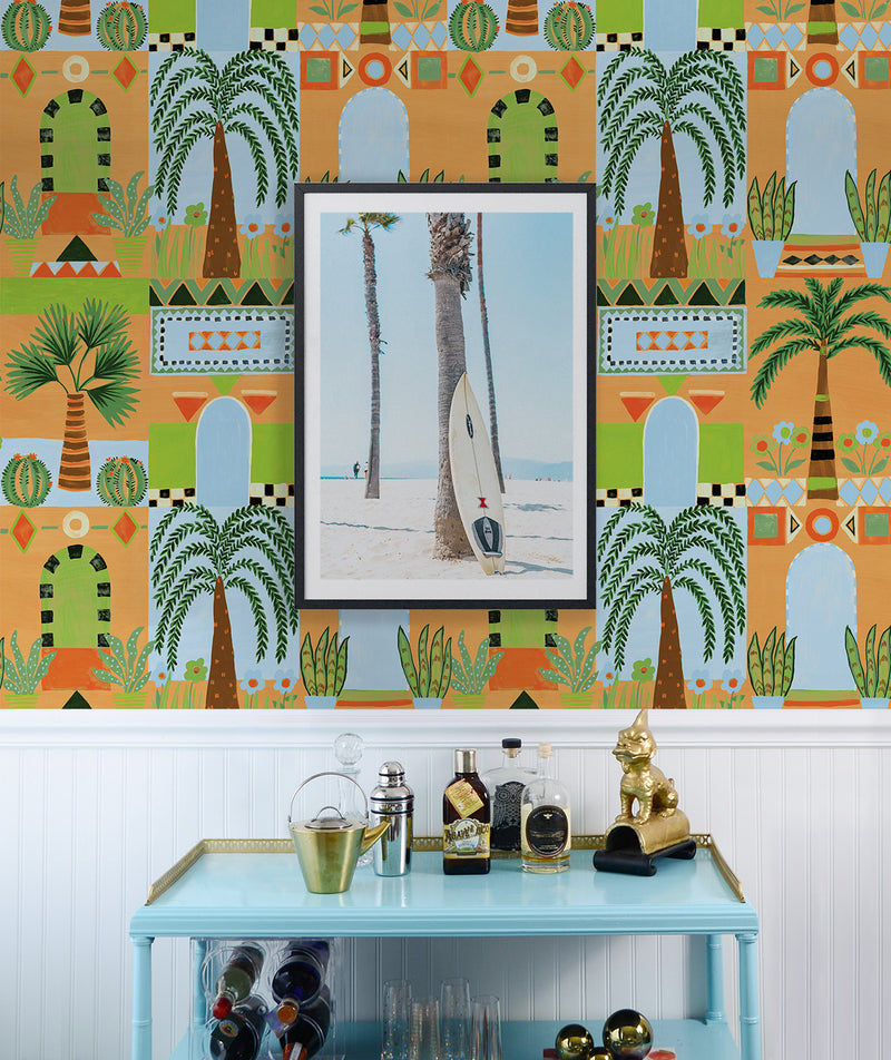 media image for Tropical Facade Peel & Stick Wallpaper in Orange 236