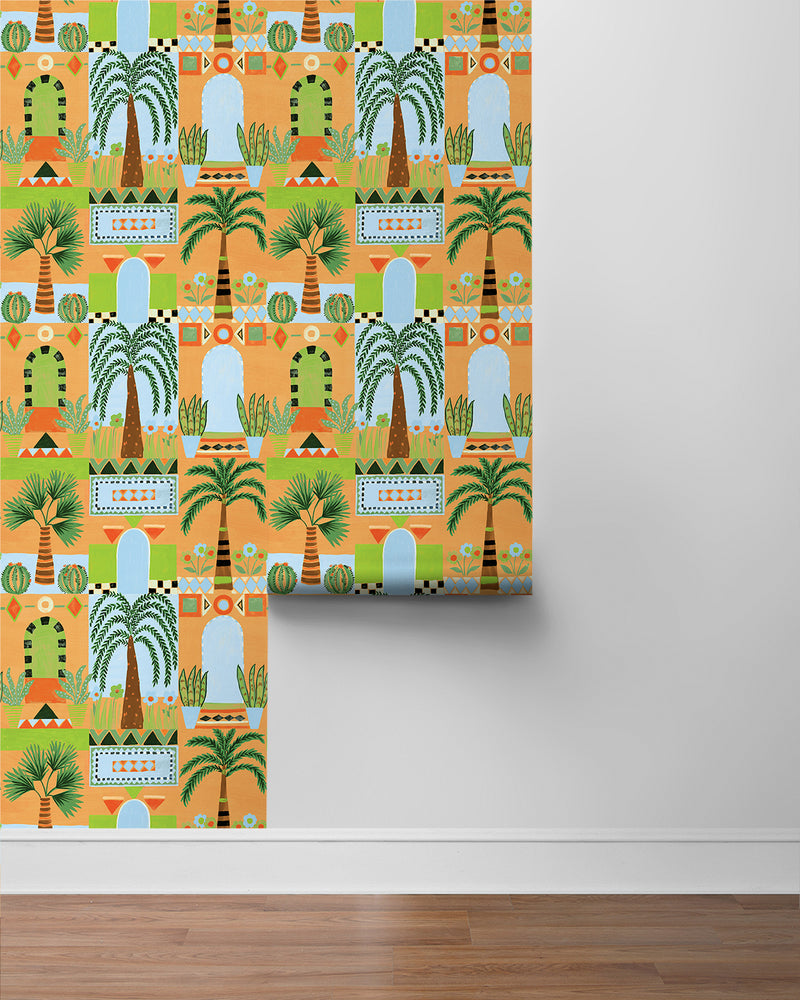 media image for Tropical Facade Peel & Stick Wallpaper in Orange 270