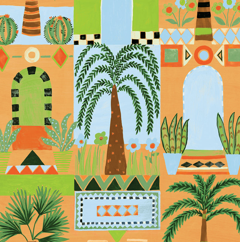 media image for Tropical Facade Peel & Stick Wallpaper in Orange 252