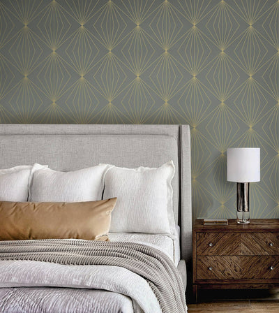 product image for Gem Geometric Peel & Stick Wallpaper in Grey & Metallic Gold 79