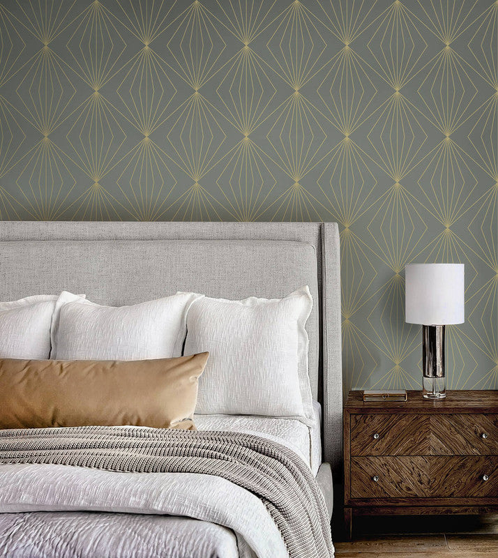 media image for Gem Geometric Peel & Stick Wallpaper in Grey & Metallic Gold 240