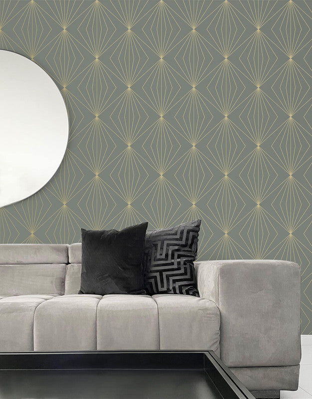 media image for Gem Geometric Peel & Stick Wallpaper in Grey & Metallic Gold 247