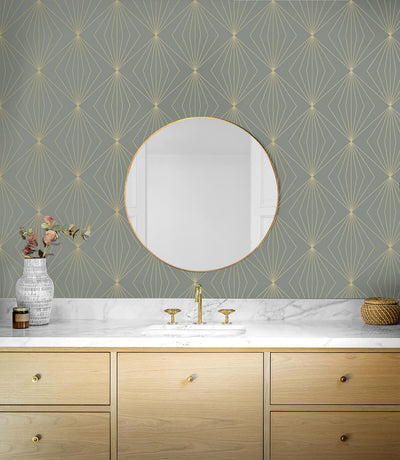 product image for Gem Geometric Peel & Stick Wallpaper in Grey & Metallic Gold 32