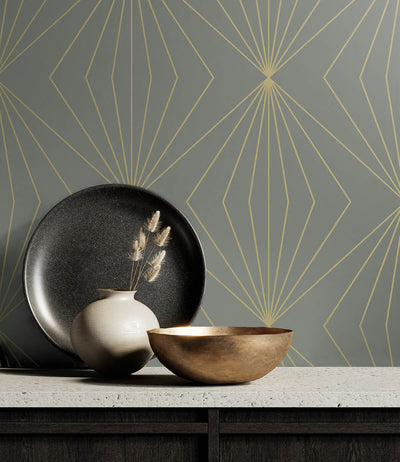 product image for Gem Geometric Peel & Stick Wallpaper in Grey & Metallic Gold 68