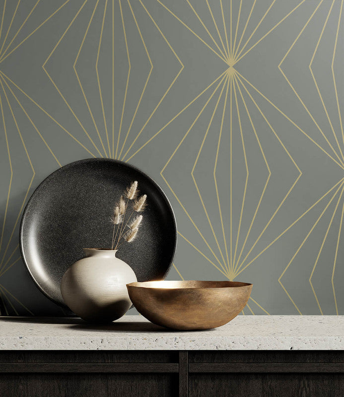media image for Gem Geometric Peel & Stick Wallpaper in Grey & Metallic Gold 243
