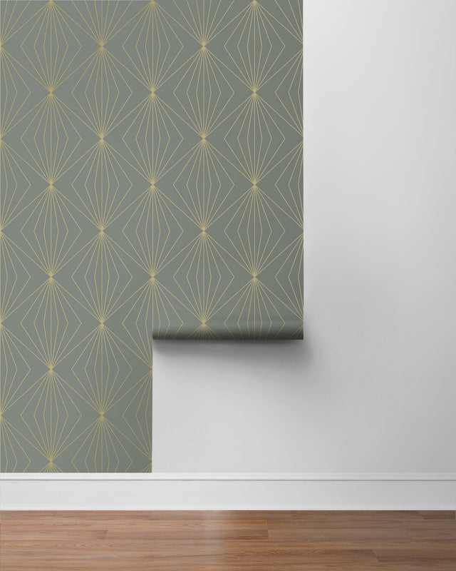 media image for Gem Geometric Peel & Stick Wallpaper in Grey & Metallic Gold 221