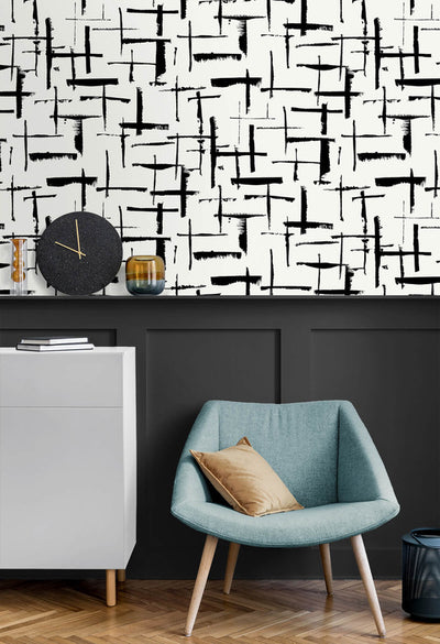 product image for Crosshatch Abstract Peel & Stick Wallpaper in Ebony & Eggshell 80