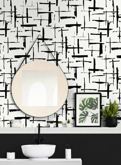 product image for Crosshatch Abstract Peel & Stick Wallpaper in Ebony & Eggshell 39