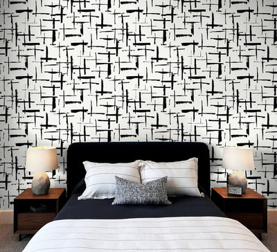 product image for Crosshatch Abstract Peel & Stick Wallpaper in Ebony & Eggshell 94