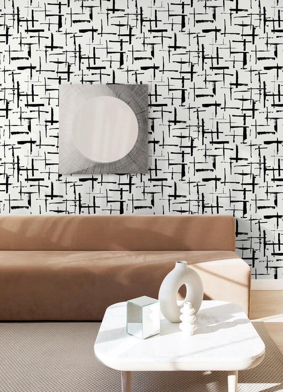 media image for Crosshatch Abstract Peel & Stick Wallpaper in Ebony & Eggshell 238