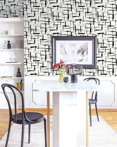 product image for Crosshatch Abstract Peel & Stick Wallpaper in Ebony & Eggshell 9