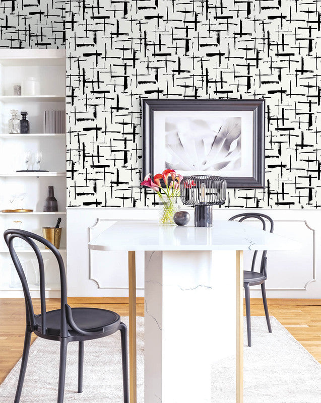 media image for Crosshatch Abstract Peel & Stick Wallpaper in Ebony & Eggshell 226