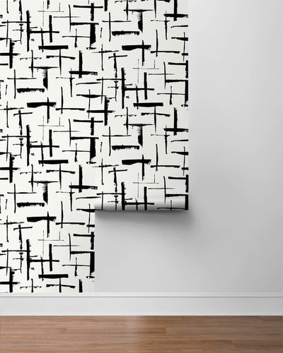 product image for Crosshatch Abstract Peel & Stick Wallpaper in Ebony & Eggshell 36