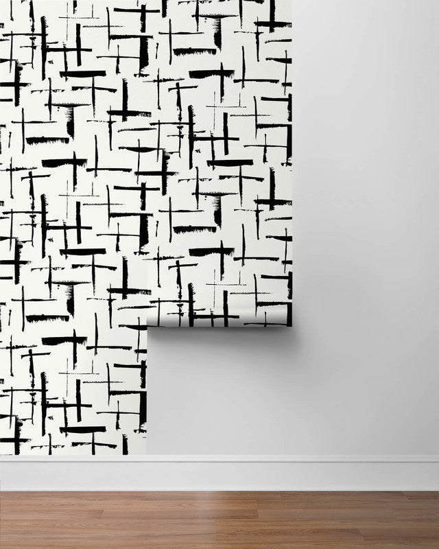 media image for Crosshatch Abstract Peel & Stick Wallpaper in Ebony & Eggshell 224