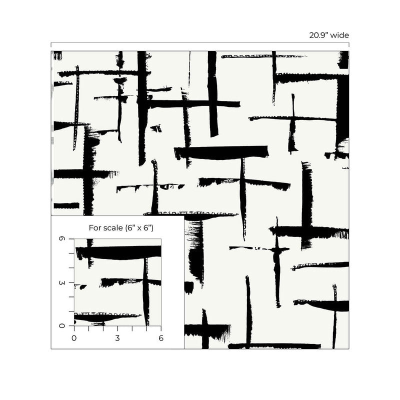 media image for Crosshatch Abstract Peel & Stick Wallpaper in Ebony & Eggshell 285