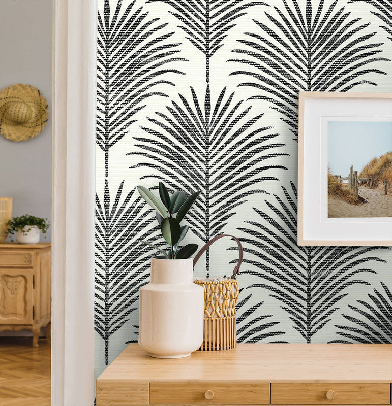 media image for Grassland Palm Peel & Stick Wallpaper in Inkwell & Off-White 268