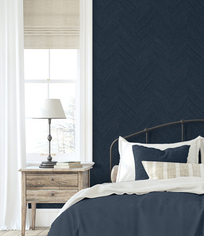 Shop Chevron Stripe Peel & Stick Wallpaper in Dark Blue Burke Decor