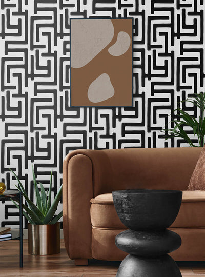 product image for Graphic Maze Peel & Stick Wallpaper in Black 80