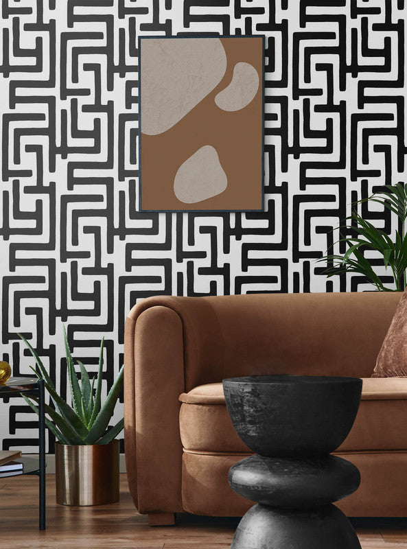 media image for Graphic Maze Peel & Stick Wallpaper in Black 281