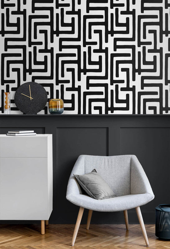 media image for Graphic Maze Peel & Stick Wallpaper in Black 241