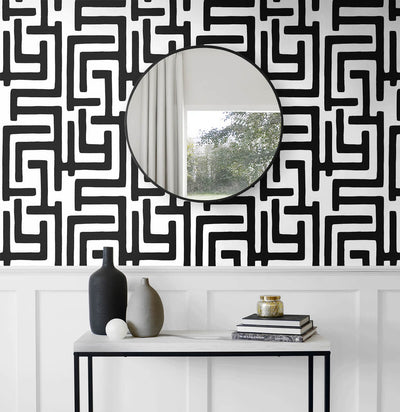 product image for Graphic Maze Peel & Stick Wallpaper in Black 46