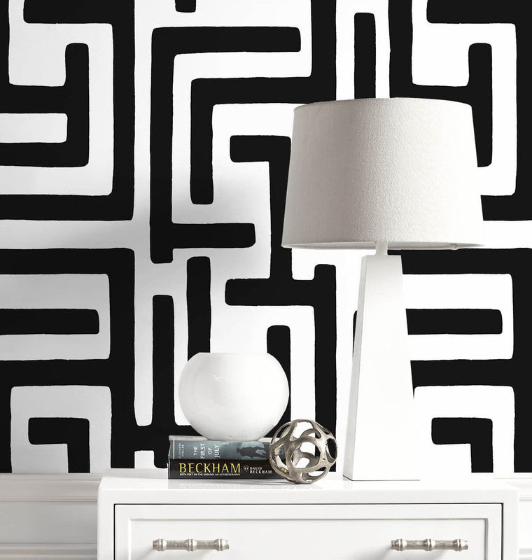 media image for Graphic Maze Peel & Stick Wallpaper in Black 228