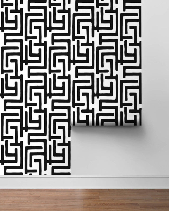 media image for Graphic Maze Peel & Stick Wallpaper in Black 241
