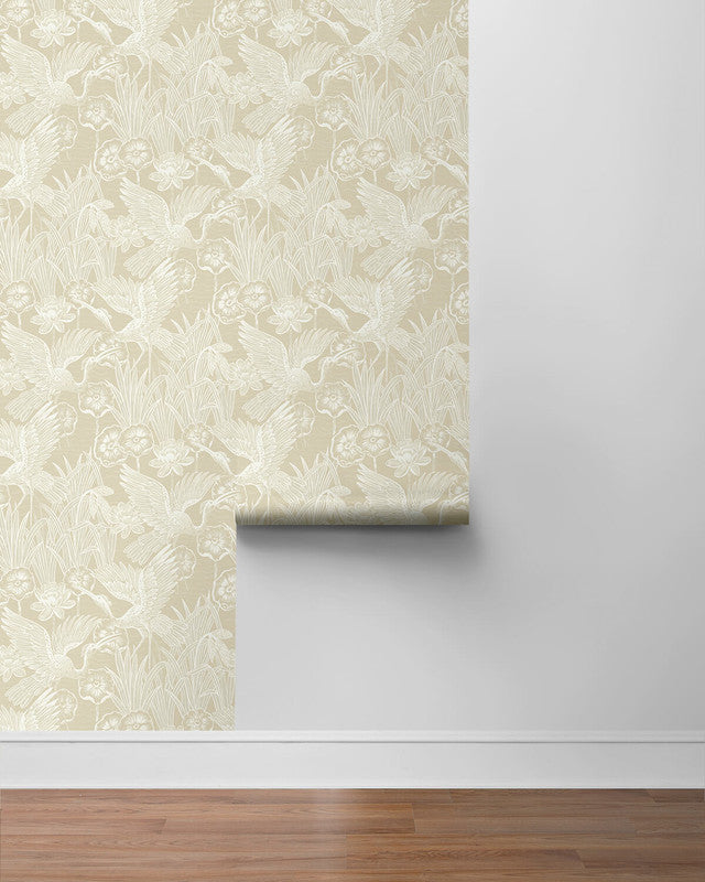 media image for Floral Heron Peel & Stick Wallpaper in Sand 235
