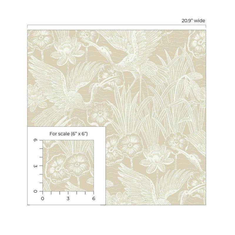 media image for Floral Heron Peel & Stick Wallpaper in Sand 296