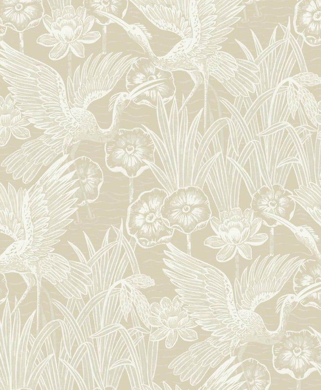 media image for Floral Heron Peel & Stick Wallpaper in Sand 226
