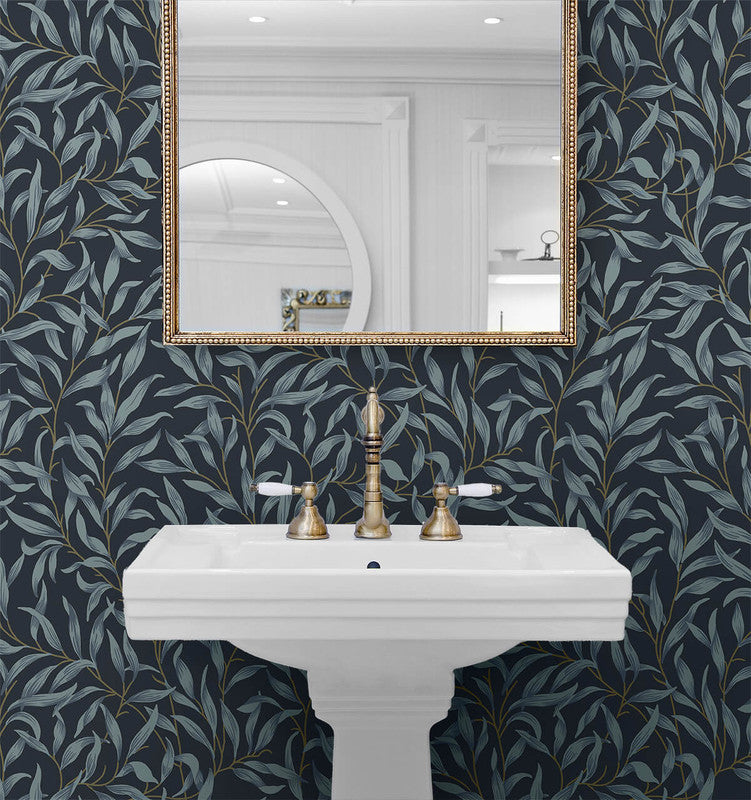 media image for Willow Trail Peel & Stick Wallpaper in Aegean Blue 220
