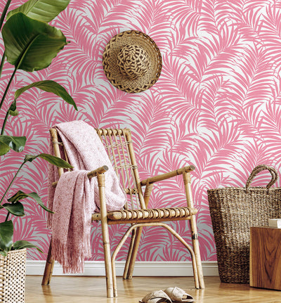 product image for Beach Palm Peel & Stick Wallpaper in Pink 54