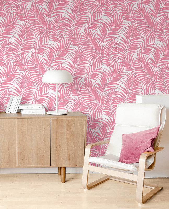 media image for Beach Palm Peel & Stick Wallpaper in Pink 237