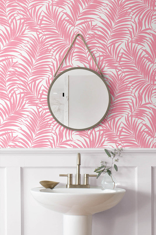 media image for Beach Palm Peel & Stick Wallpaper in Pink 234