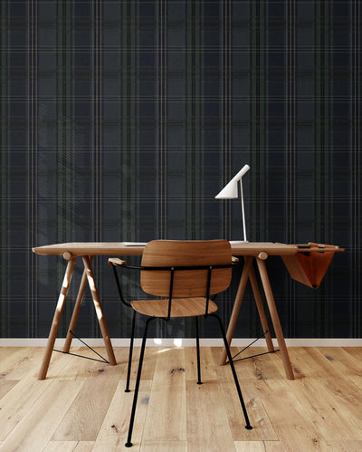 product image for Classic Plaid Peel & Stick Wallpaper in Deep Blue 25