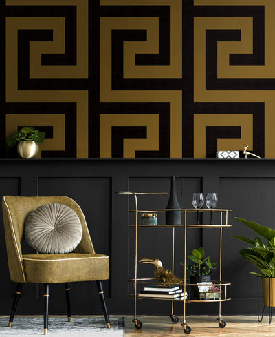 product image for Maze Geo Peel & Stick Wallpaper in Ebony & Gold 84