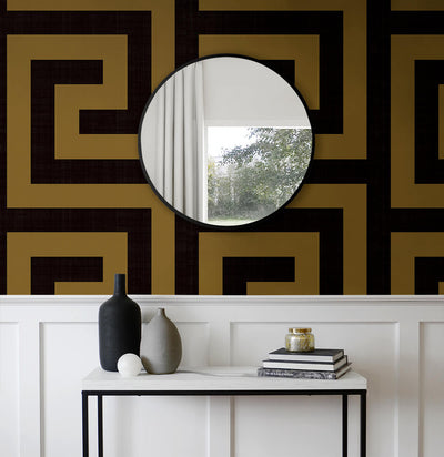 product image for Maze Geo Peel & Stick Wallpaper in Ebony & Gold 14