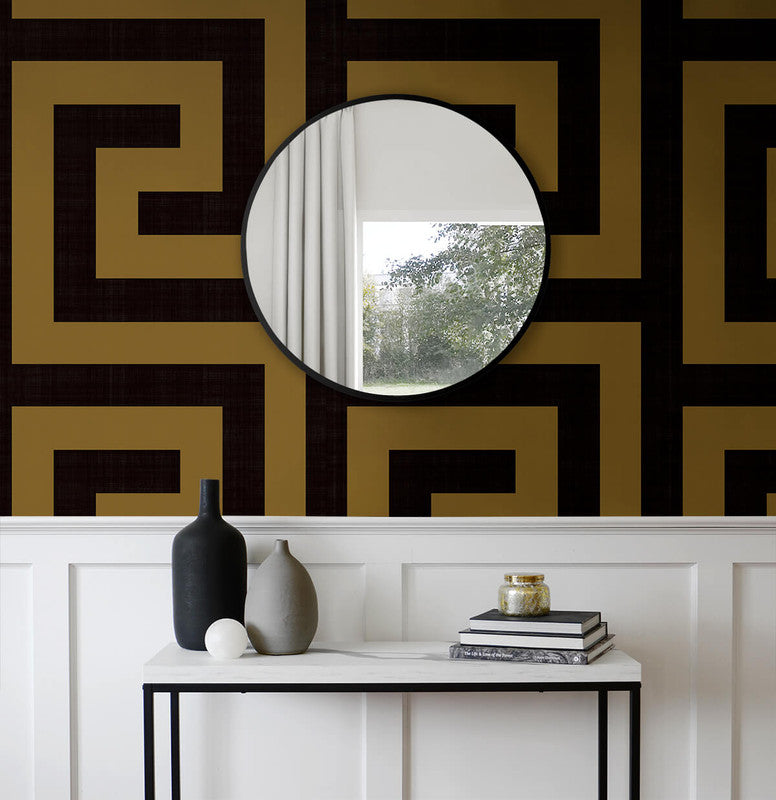 media image for Maze Geo Peel & Stick Wallpaper in Ebony & Gold 215