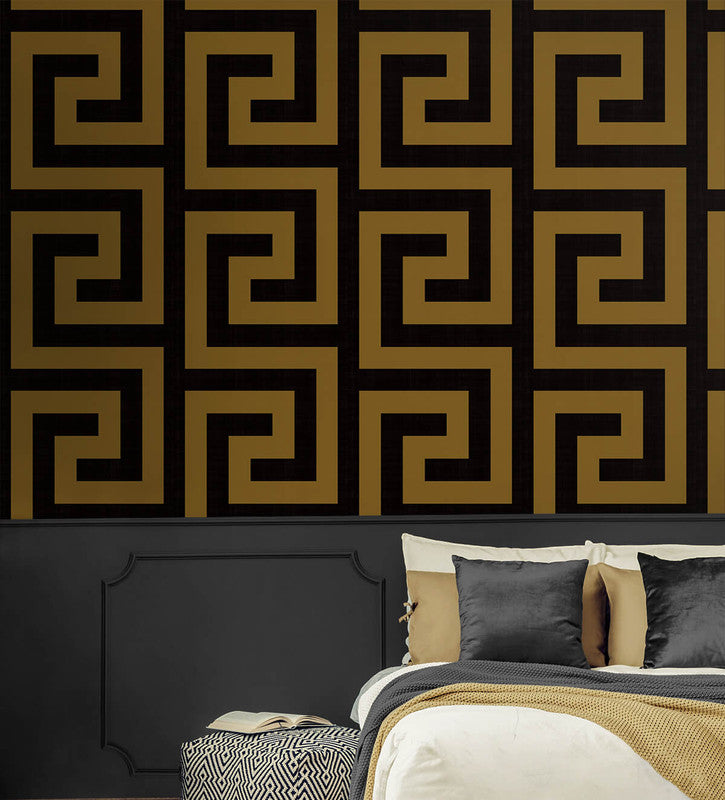 media image for Maze Geo Peel & Stick Wallpaper in Ebony & Gold 251