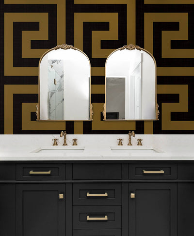 product image for Maze Geo Peel & Stick Wallpaper in Ebony & Gold 78
