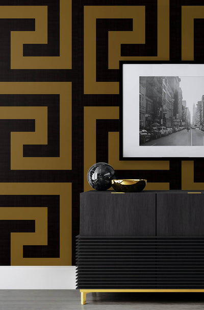 product image for Maze Geo Peel & Stick Wallpaper in Ebony & Gold 3